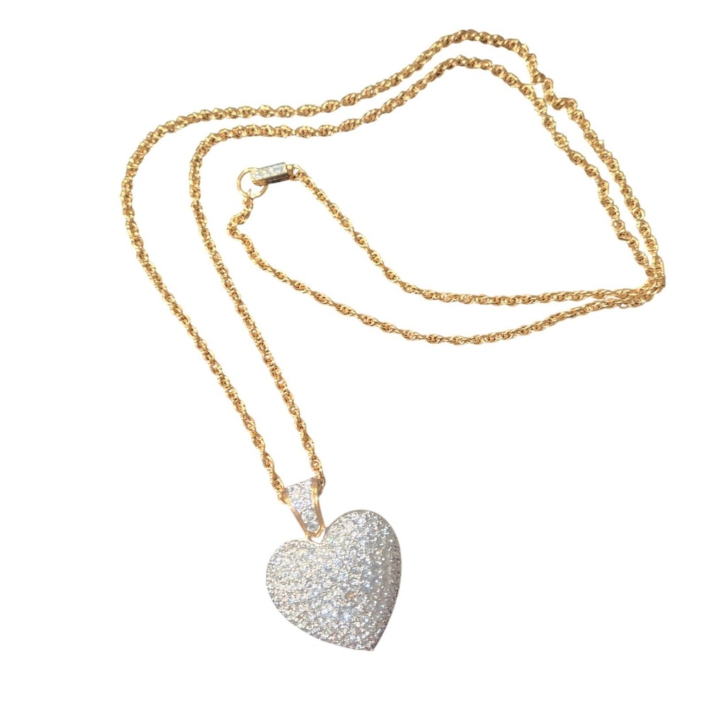 Swarvorski Heart Pendant Necklace Gold Tone Chain Crystals Statement  swan